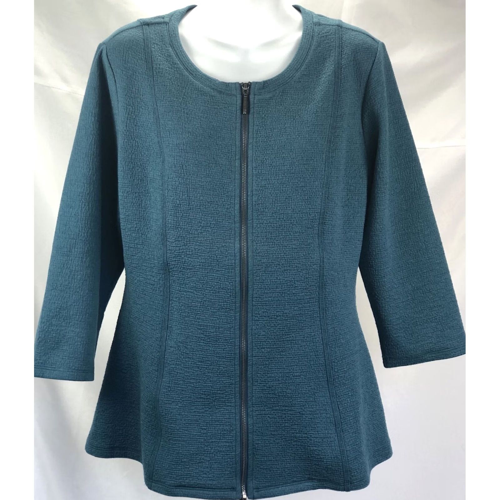 Vintage H by Halston Blouse Teal Zip Front Scoop Neck 3/4 Sleeve Peplum Shirt Womens S Vintage: No Size S / US 4 / IT 40 - 5 Thumbnail