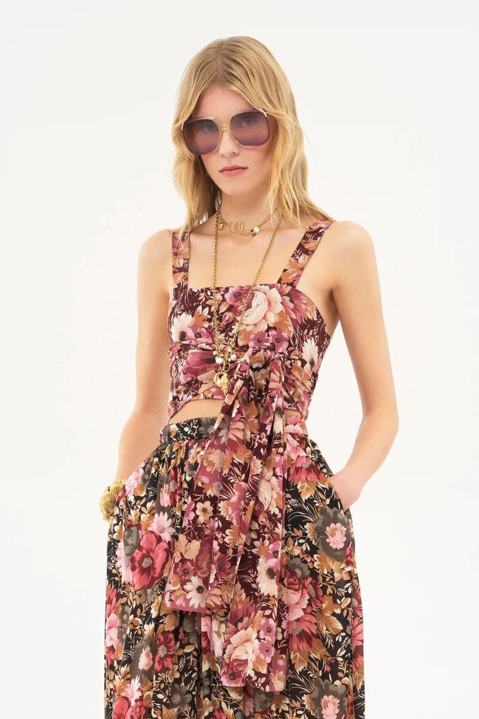 Chloe o1loc1c10226 Floral Wrap Tank Top in Maroon Pink Size XS / US 0-2 / IT 36-38 - 4 Thumbnail