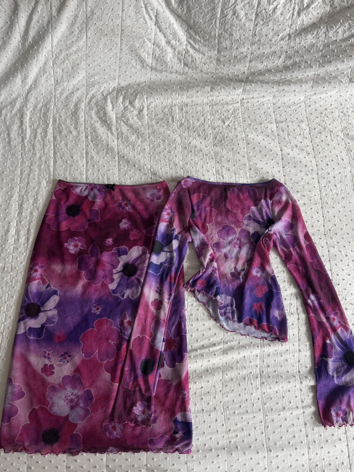 Urban Outfitters Asymmetrical floral mesh skirt + top set 🌸 Size S / US 4 / IT 40 - 1 Thumbnail