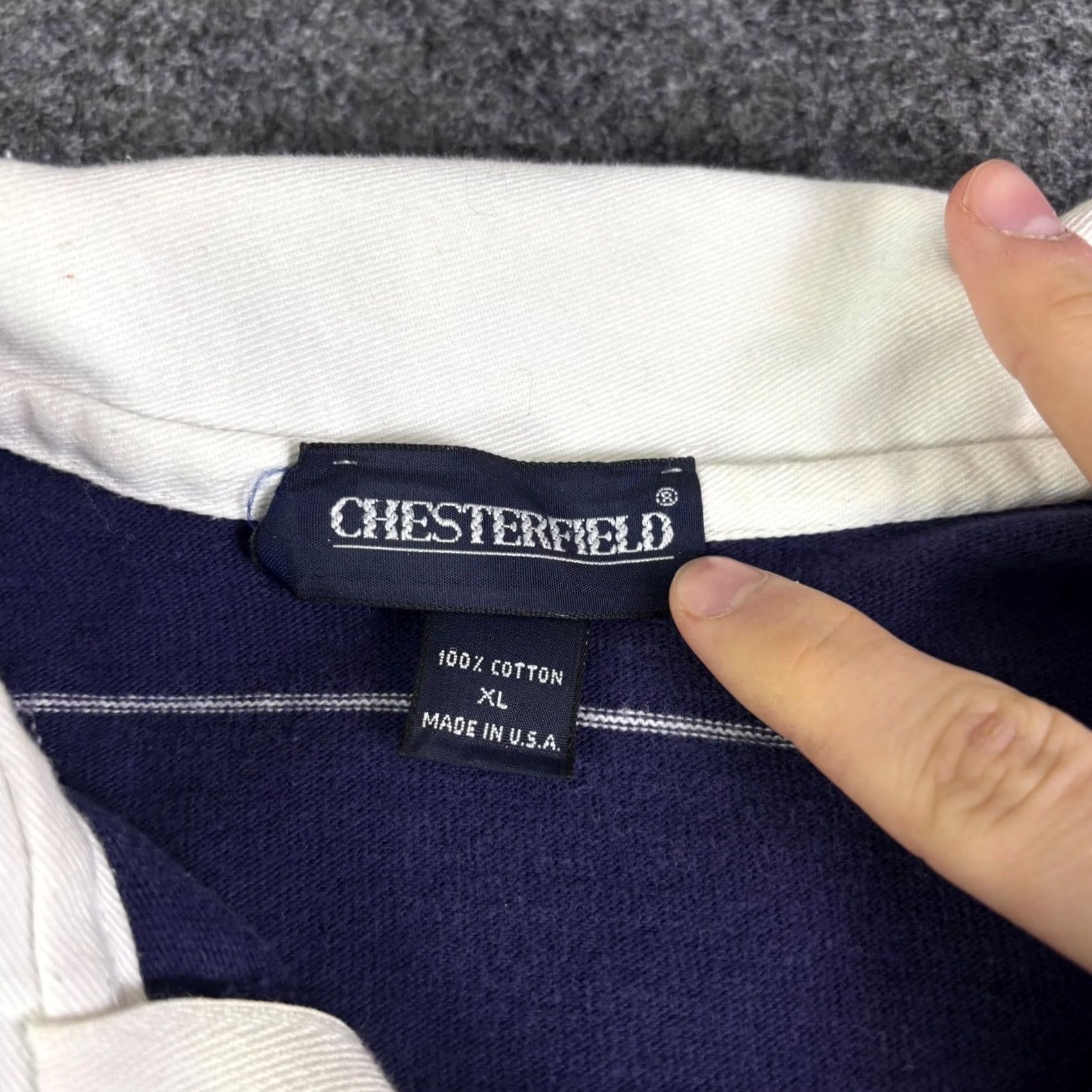 Vintage VINTAGE Chesterfield Rugby Shirt Mens XL Navy Blue White Striped Made in USA Size US XL / EU 56 / 4 - 5 Thumbnail