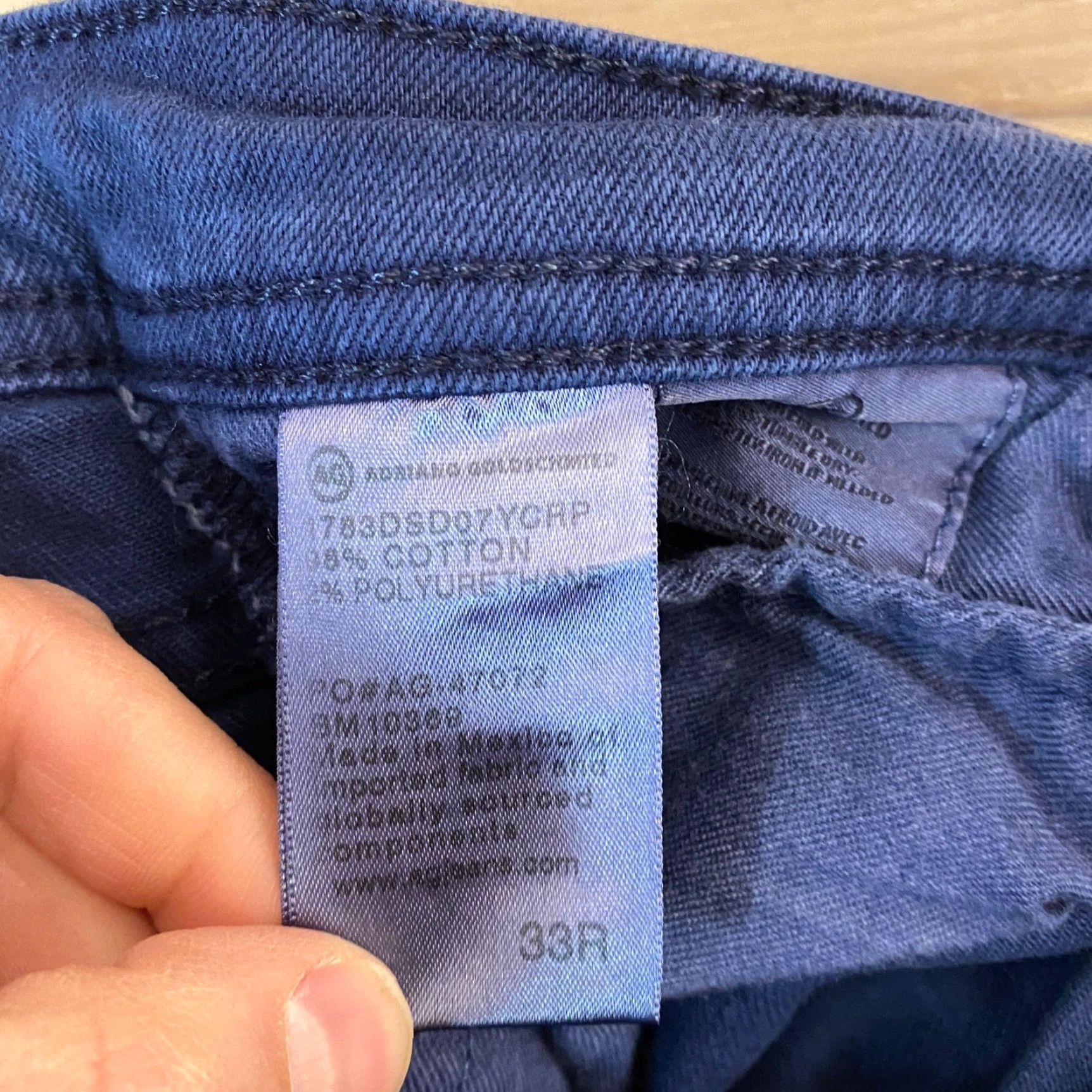 Vintage AG Adriano Goldschmied Jeans Mens 33x34 Tellis Modern Slim Blue Garment Dyed Dark Indigo Five-Pocket Logo Back Patch Stretch Jeans Mens Reg Size US 33 - 3 Thumbnail