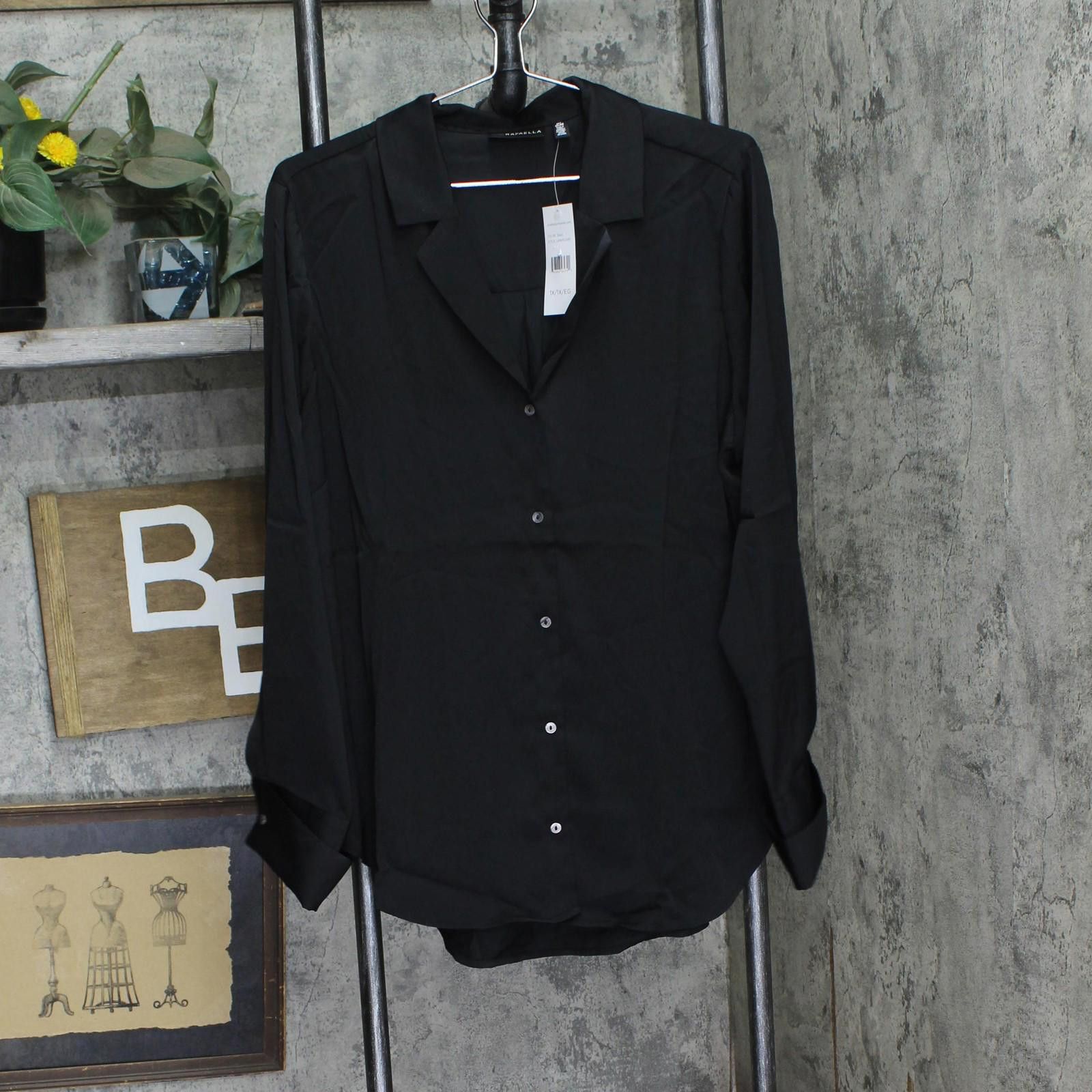 Other Nwt Rafaella Satin Long Sleeve Button-down Blouse Black 1x Size XL / US 12-14 / IT 48-50 - 1 Thumbnail