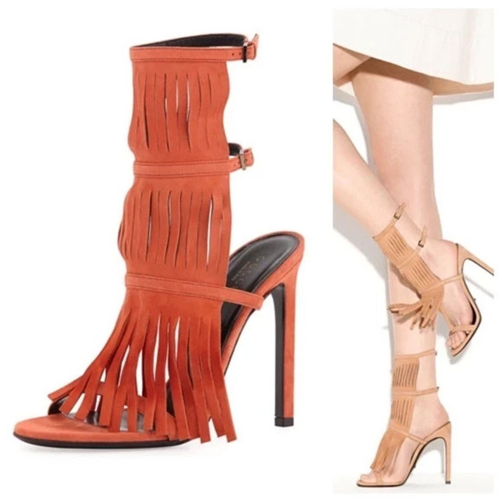 Gucci GUCCI ORANGE SUEDE FRINGE GLADIATOR SANDALS PUMPS 36.5 ITALY Size US 6.5 / IT 36.5 - 2 Thumbnail