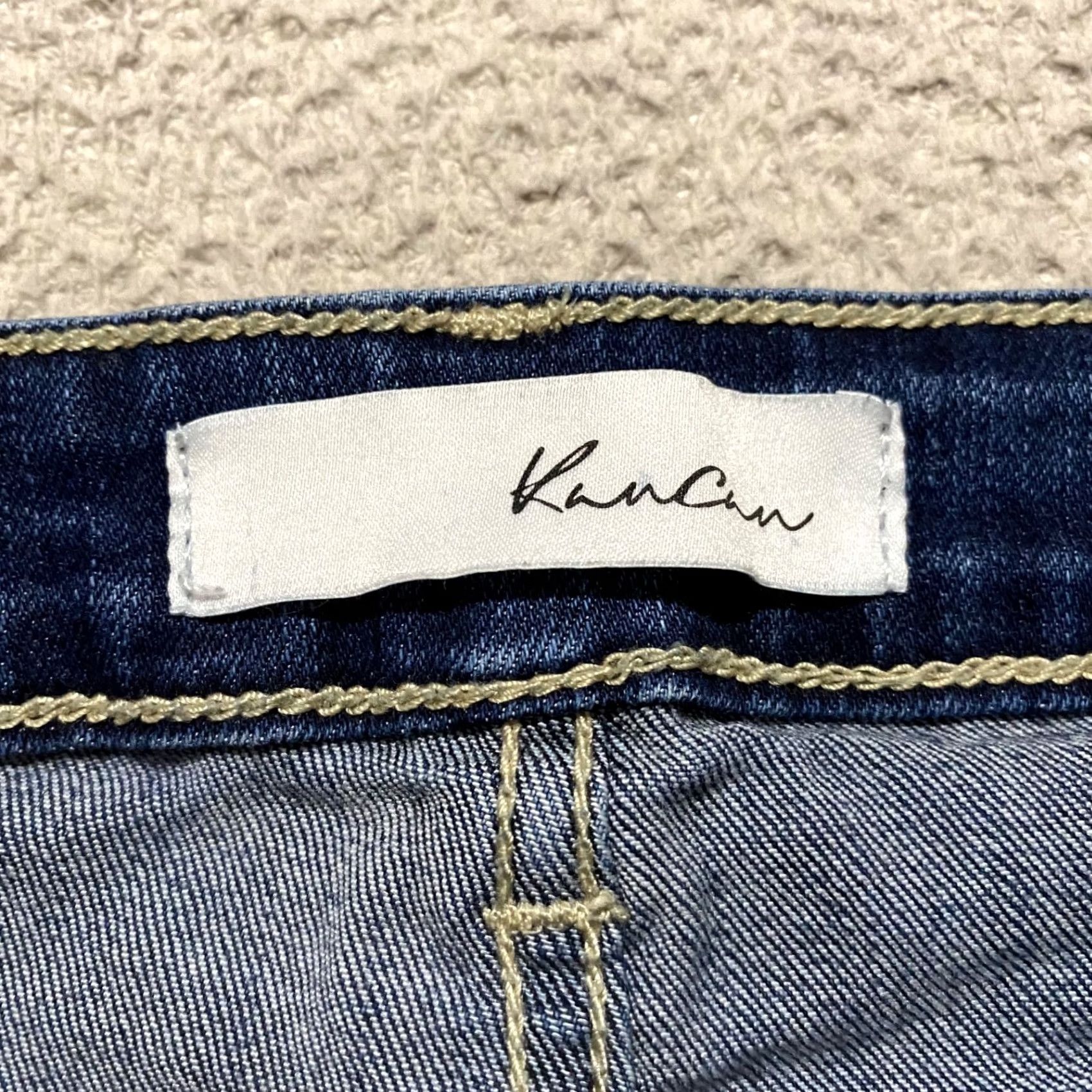 Vintage Kancan Jeans Womens 15 Blue Denim Medium Wash Skinny Distressed Raw Hem Jeans Size 15 Women Mens Girls Size 24" / US 00 / IT 34 - 3 Thumbnail