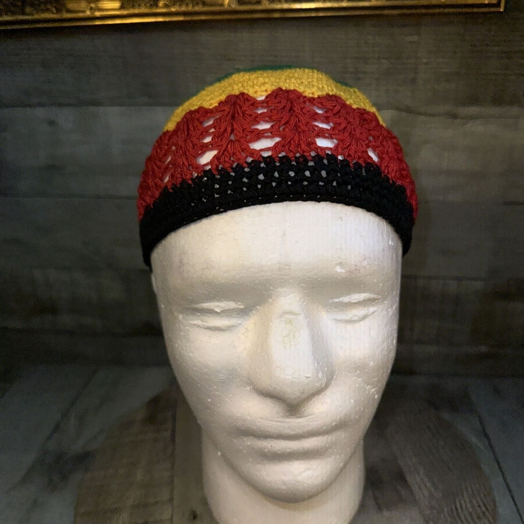 Vintage VINTAGE Handmade Rasta Crochet Beanie Hat Black Green Red Yellow Jamaica Reggae Cap Beanie Men One Size Size ONE SIZE - 2 Thumbnail