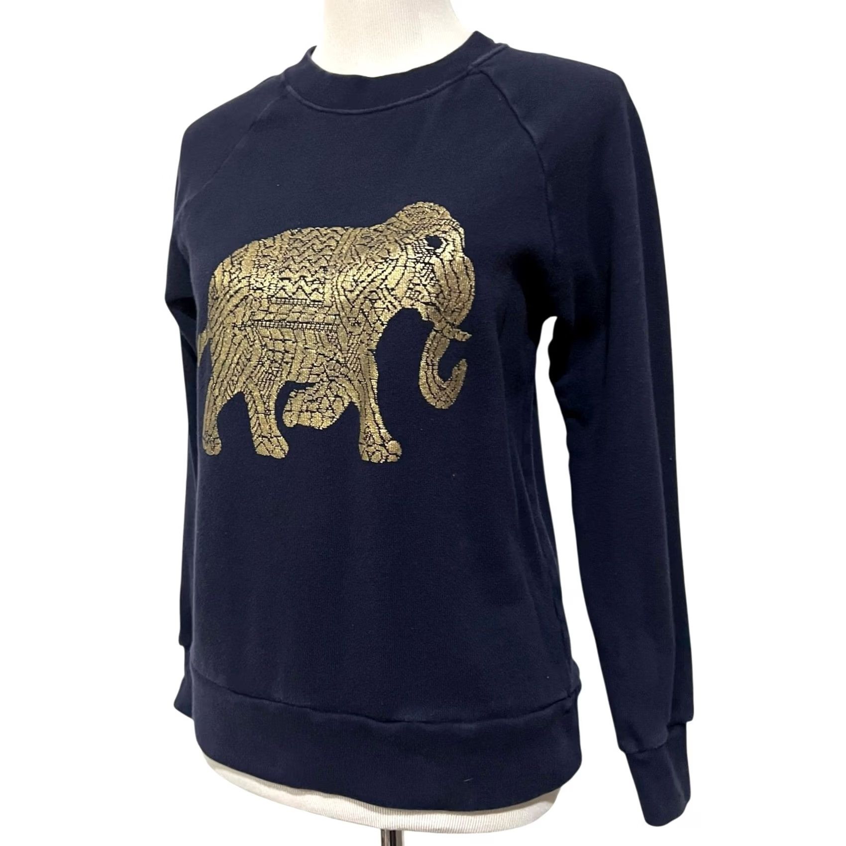 J.Crew J.Crew Navy Sweatshirt Gold Elephant Graphic Knit Top Womens Sz S Size S / US 4 / IT 40 - 2 Thumbnail