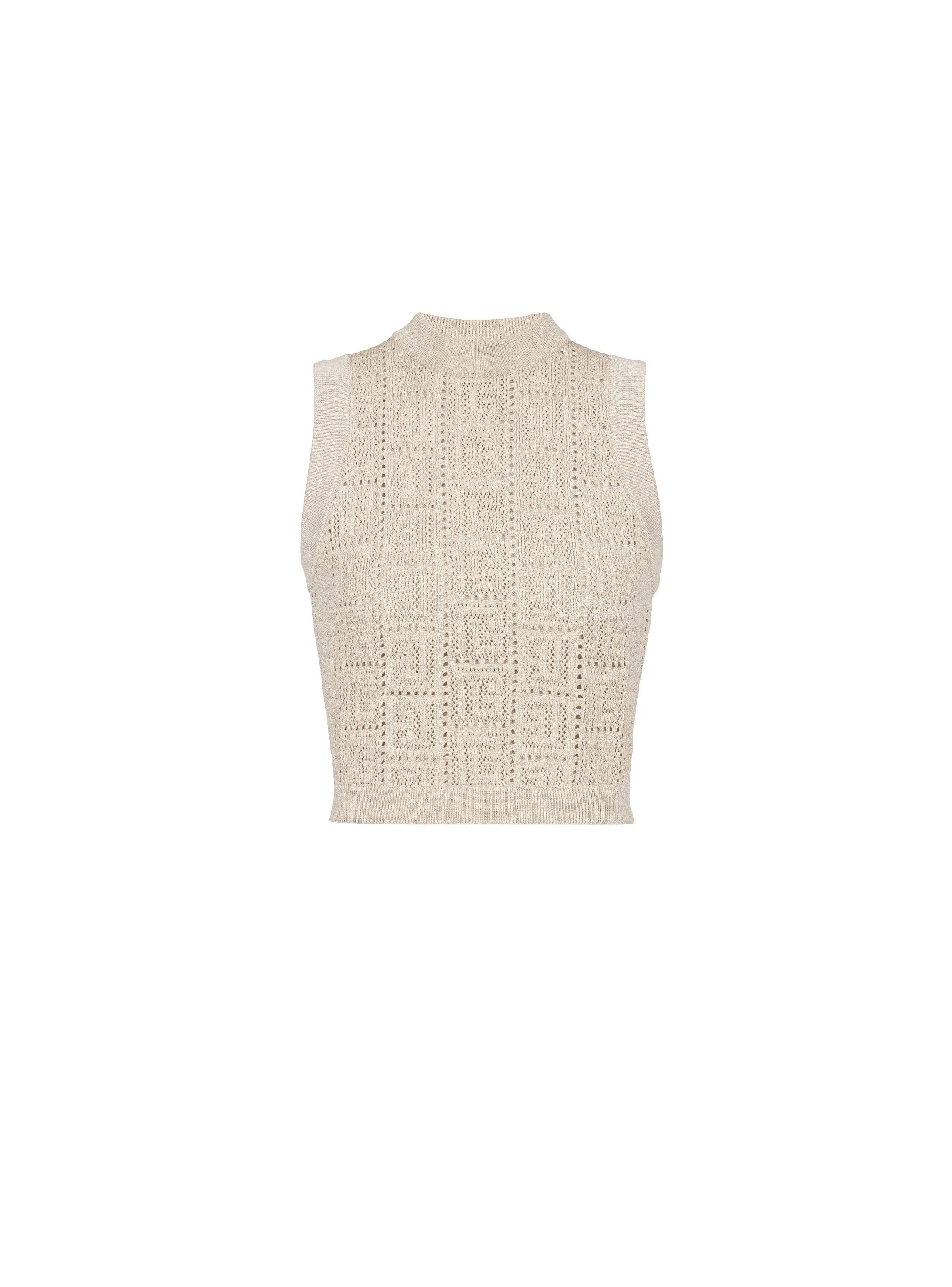 Balmain o1s1rm0624 Monogrammed Openwork Knit Top in Beige Size S / US 4 / IT 40 - 1 Thumbnail