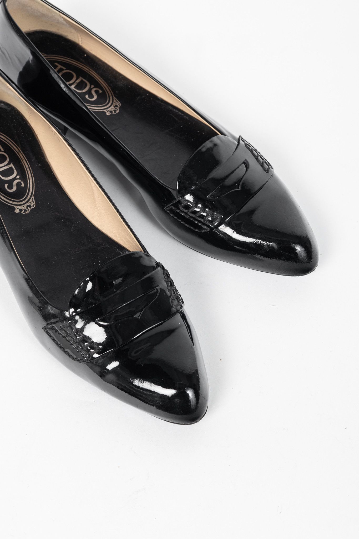 Tod's Tod’s Black Patent-Leather Pointed-Toe Penny Loafers Size US 6.5 / IT 36.5 - 6 Thumbnail