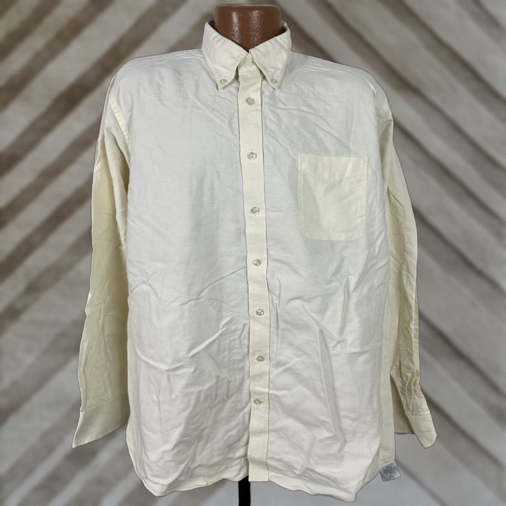 Lands' End VINTAGE Lands' End Oxford Shirt Men XL Tall Supima Hyde Park Ivory Midweight Cotton 17 36 Dress Shirt Long Sleeve Button-Down Collar Mens Size US XL / EU 56 / 4 - 1 Thumbnail