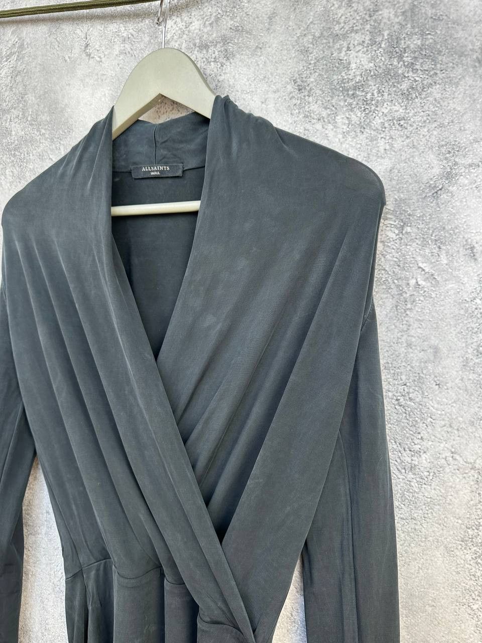 Allsaints AllSaints Tame Dress Black Wrap-Front Cupro Long Sleeve Size S / US 4 / IT 40 - 5 Thumbnail