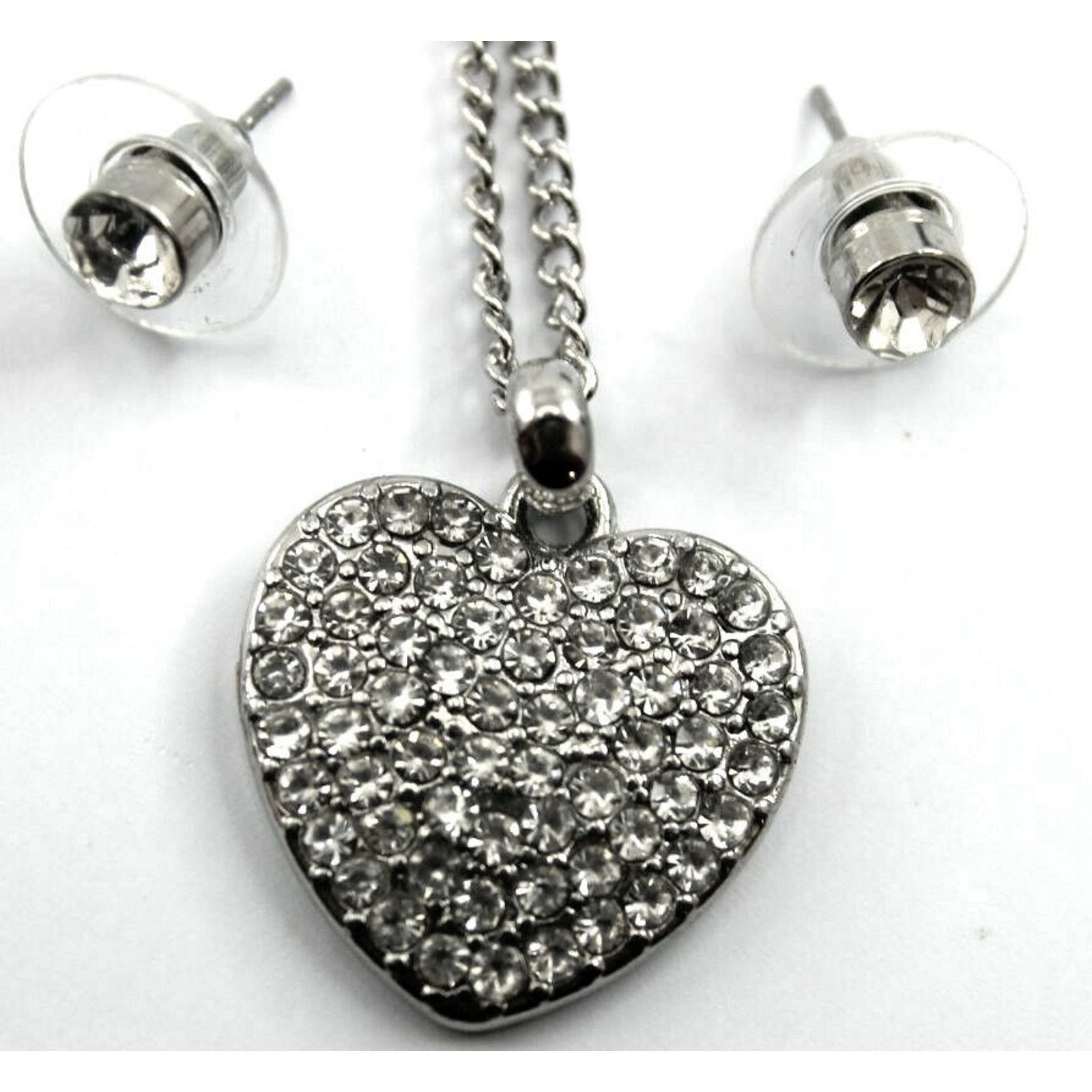 The Unbranded Brand Pendant Necklace & Stud Earrings Genuine Crystals Heart Size ONE SIZE - 1 Thumbnail