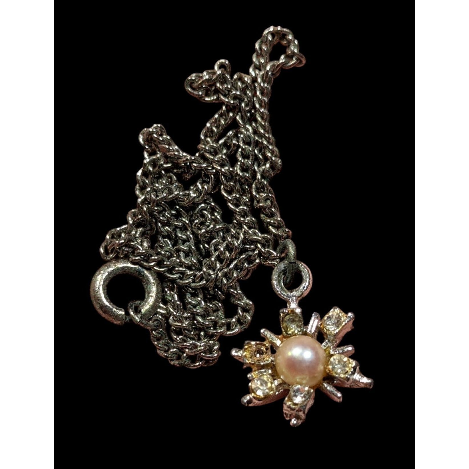 Other Vintage Sunburst Rhinestone And Faux Pearl Pendant Necklace Size ONE SIZE - 3 Thumbnail