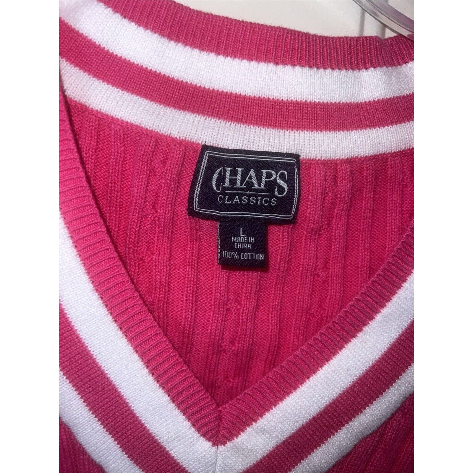 Chaps Chaps Sweater Women's Medium Pink V-Neck Shirt White Stripes Size M / US 6-8 / IT 42-44 - 2 Thumbnail