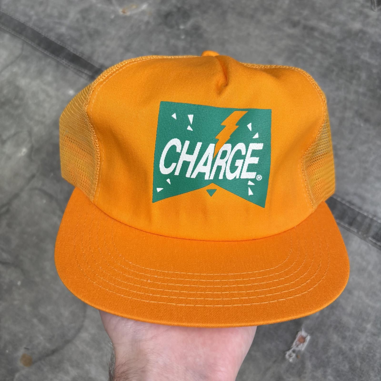 Vintage Vintage 80s Deadstock Orange Charge Lightning Trucker Hat Size ONE SIZE - 1 Thumbnail
