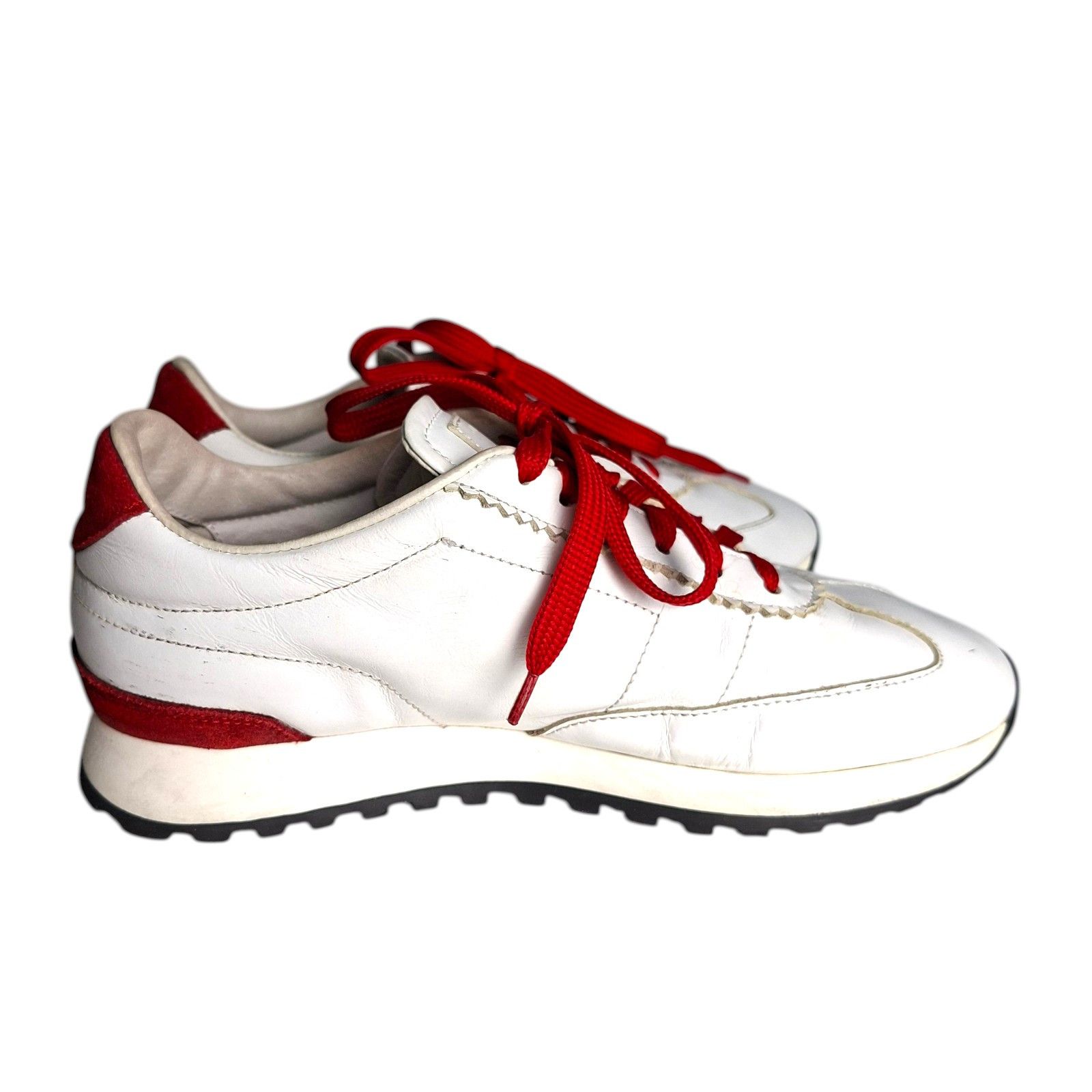 John Galliano John Galliano Gazette White Leather Sneakers Red Suede Y2K Size US 7.5 / IT 37.5 - 5 Thumbnail