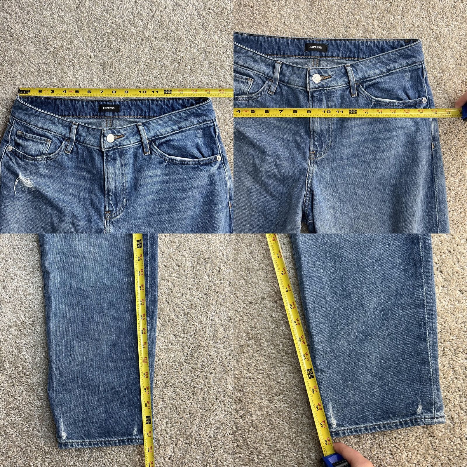 Express Express Boyfriend Jeans Womens 10R Relaxed Distressed Denim Mid Rise Blue Size 32" / US 10 / IT 46 - 8 Thumbnail