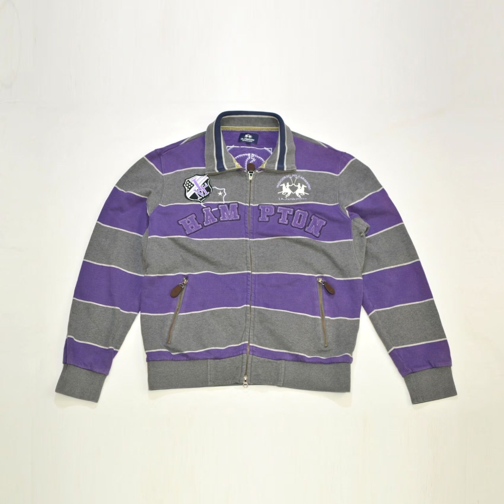 La Martina La Martina New York Hampton Full-Zip Striped Cotton Sweatshirt M Gray Purple Mens Size US M / EU 48-50 / 2 - 2 Thumbnail