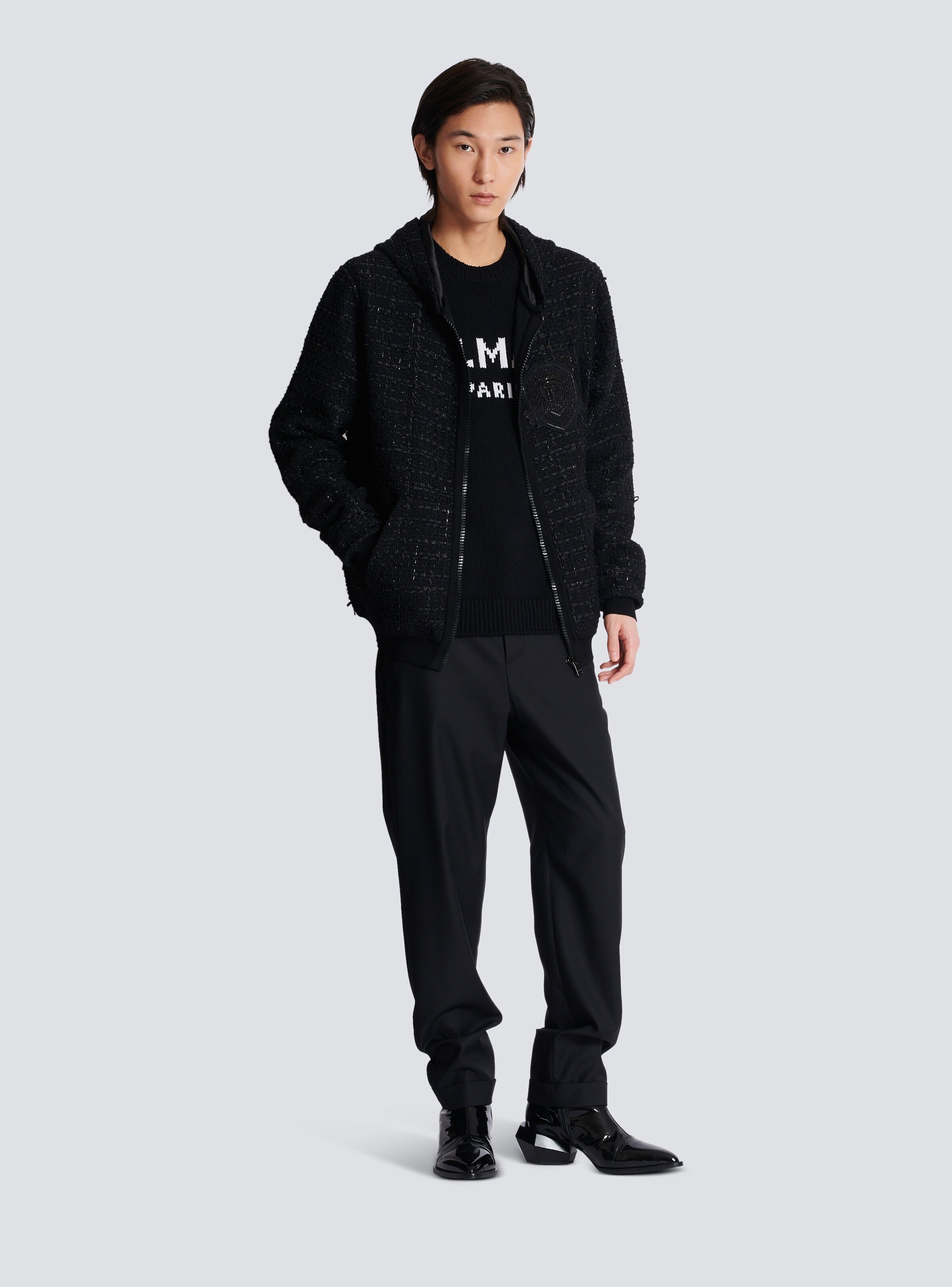Balmain o1s1wg110925 Tweed Hooded jacket in Black Size US L / EU 52-54 / 3 - 3 Thumbnail