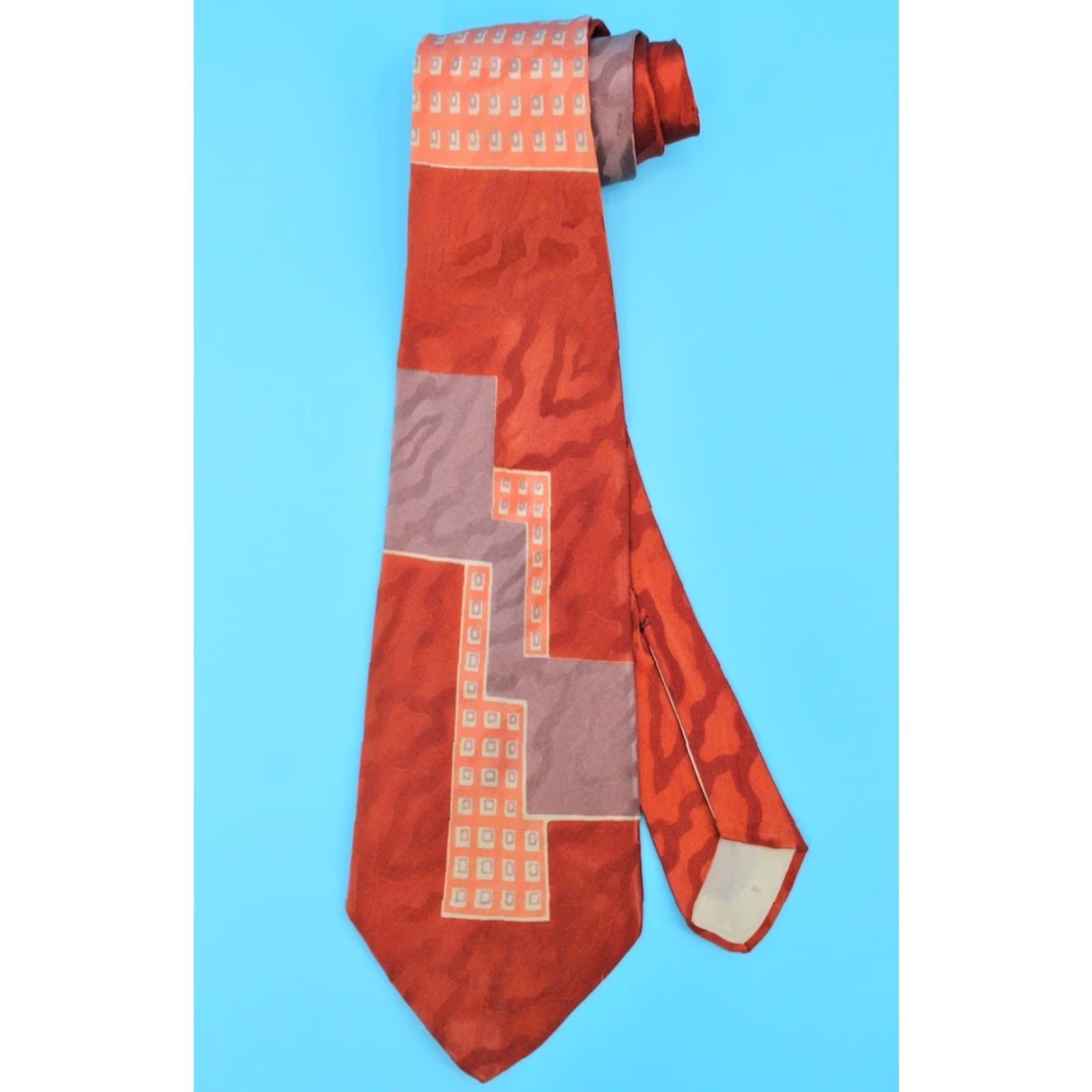 Vintage VTG 1940s Orange & Purple Geometric Necktie Tie Men's 40s Tie Size ONE SIZE - 2 Thumbnail