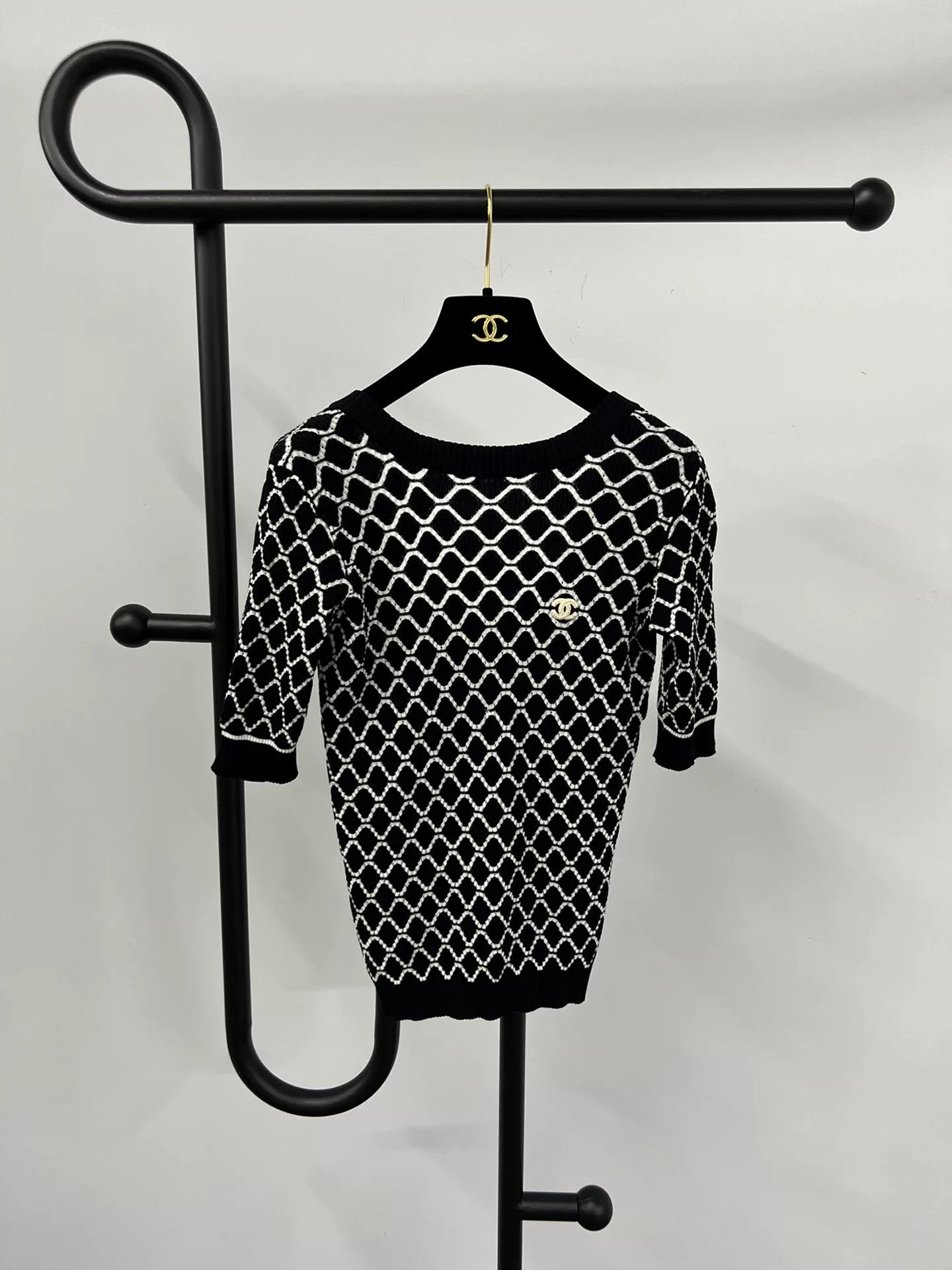 Chanel Chanel Black White Check Knit Top Size XXS / US 00 / IT 34 - 1 Thumbnail