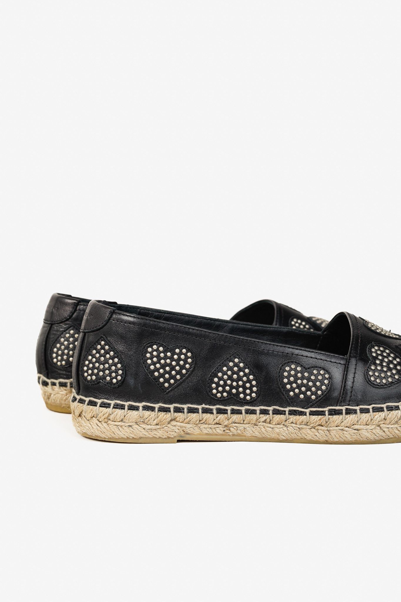 Saint Laurent Paris Saint Laurent Nero Leather Studded Heart Espadrilles Size US 6.5 / IT 36.5 - 8 Thumbnail