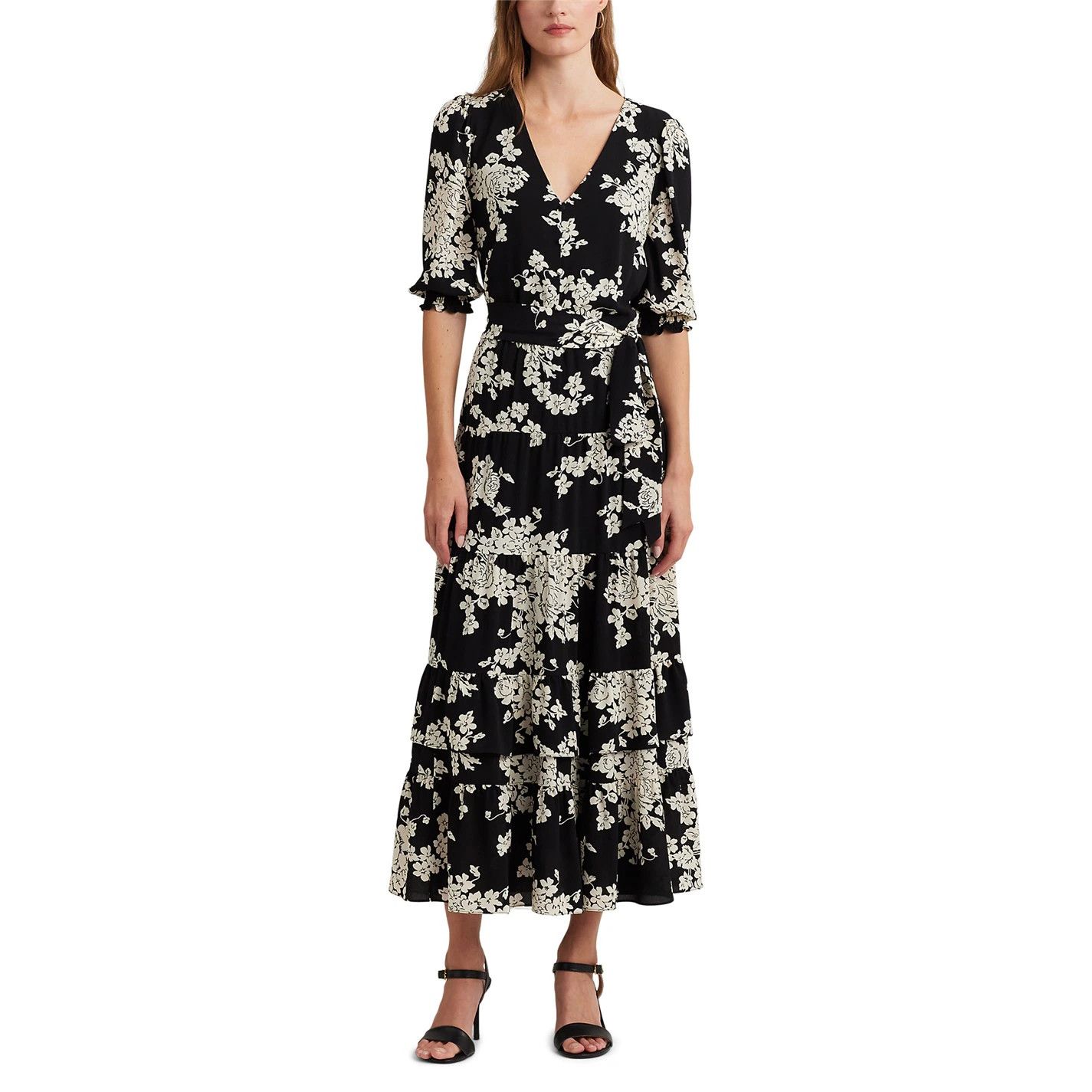 Lauren Ralph Lauren o1g2r1mq0825 Jehonathon Dress in Black/Cream Size XS / US 0-2 / IT 36-38 - 2 Thumbnail