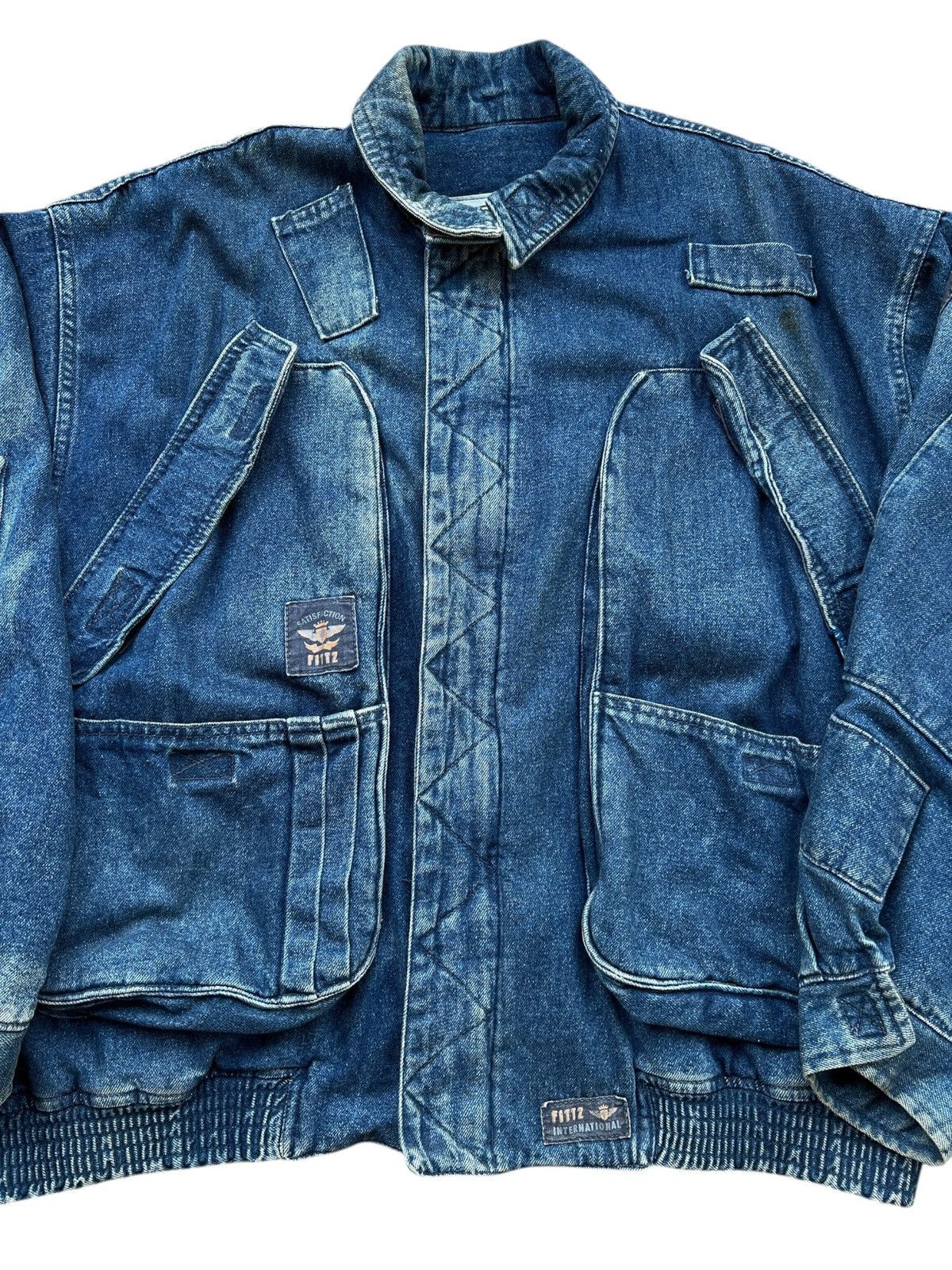 Japanese Brand 1990s FITTZ Utility Heavy Weight Multi Pocket Denim Jacket Size US XL / EU 56 / 4 - 4 Thumbnail