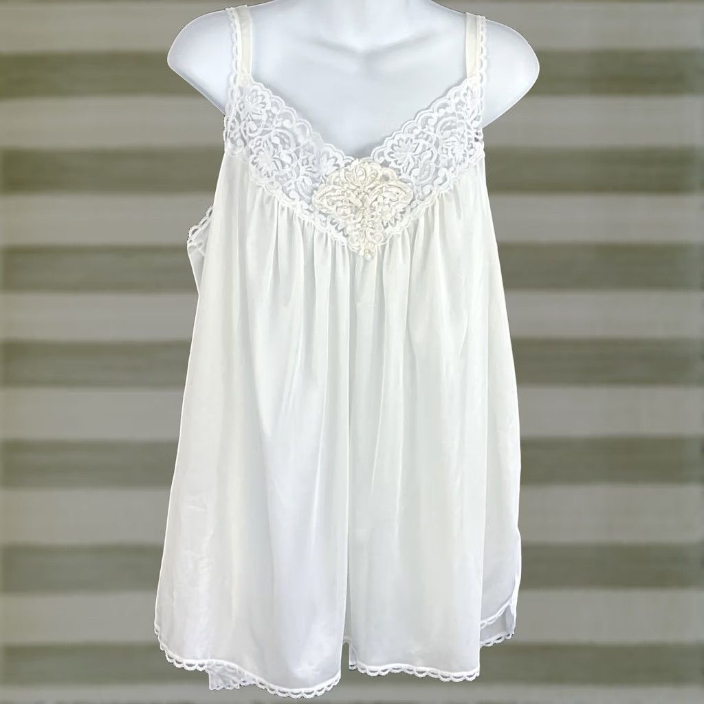 Vintage Cachet Vintage Lace Cami Slip Dress L Wht Floral White Eveningwear 90s Fairy Glam Size L / US 10 / IT 46 - 1 Thumbnail