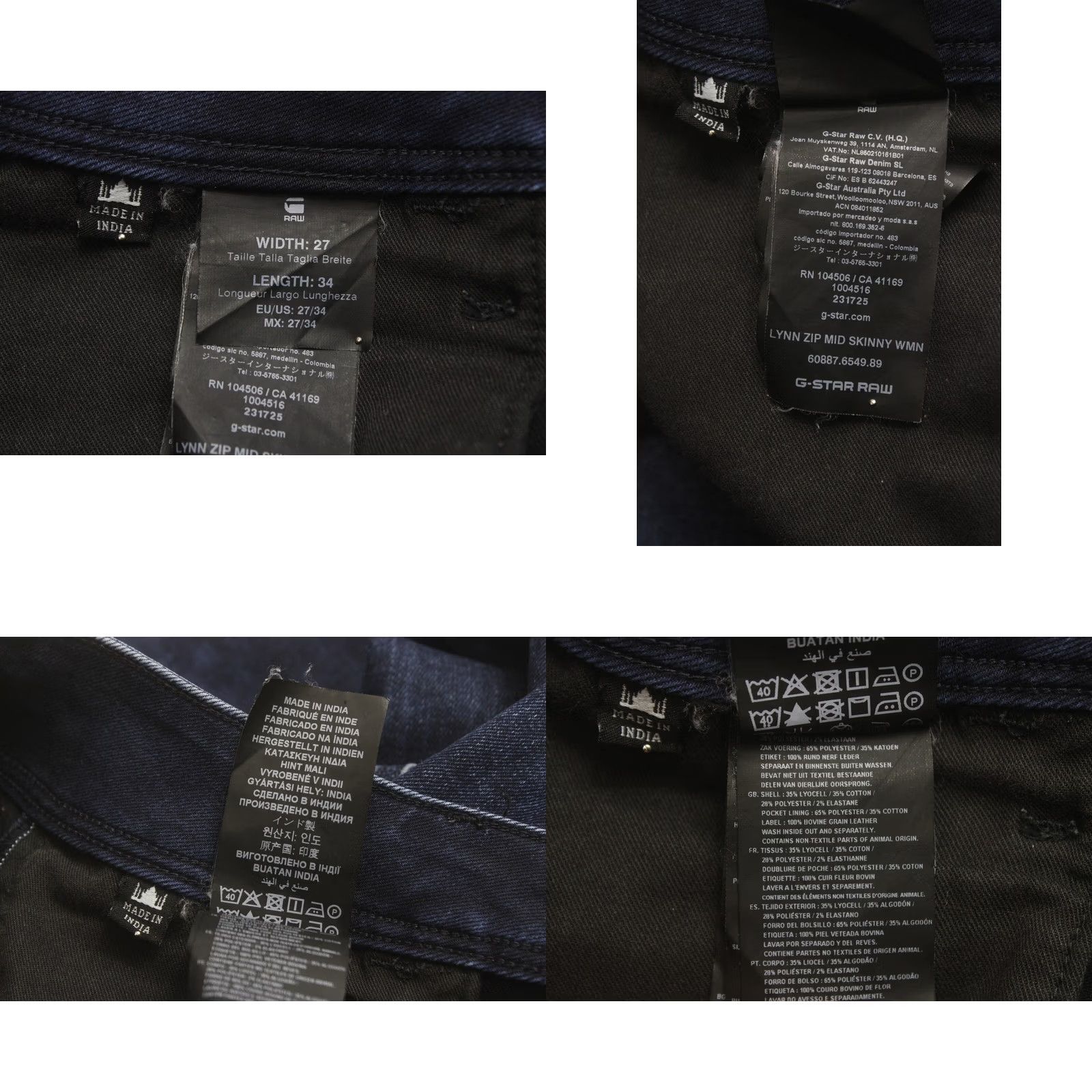 G-Star G-STAR Lynn Zip Mid Skinny Jeans Women's Dark Denim Faded W27/L34 Whiskers Size 27" / US 4 / IT 40 - 8 Thumbnail