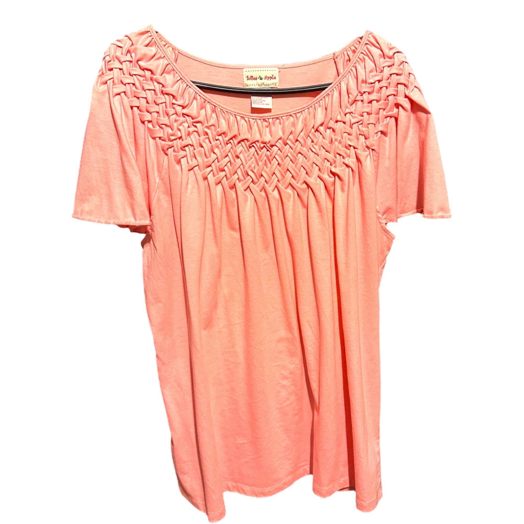 Vintage Toffee Apple XXL Bubble Gum Pink Ruched Cap Sleeve Flowing T Size XXL / US 16-18 / IT 52-54 - 1 Thumbnail