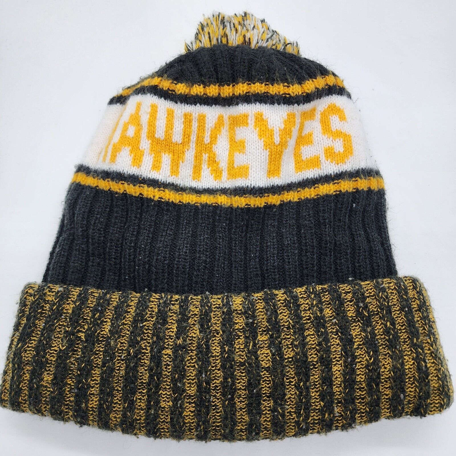 New Era Iowa Hawkeyes New Era Knit Pom Black Gold Fleeced Lined Size ONE SIZE - 2 Thumbnail