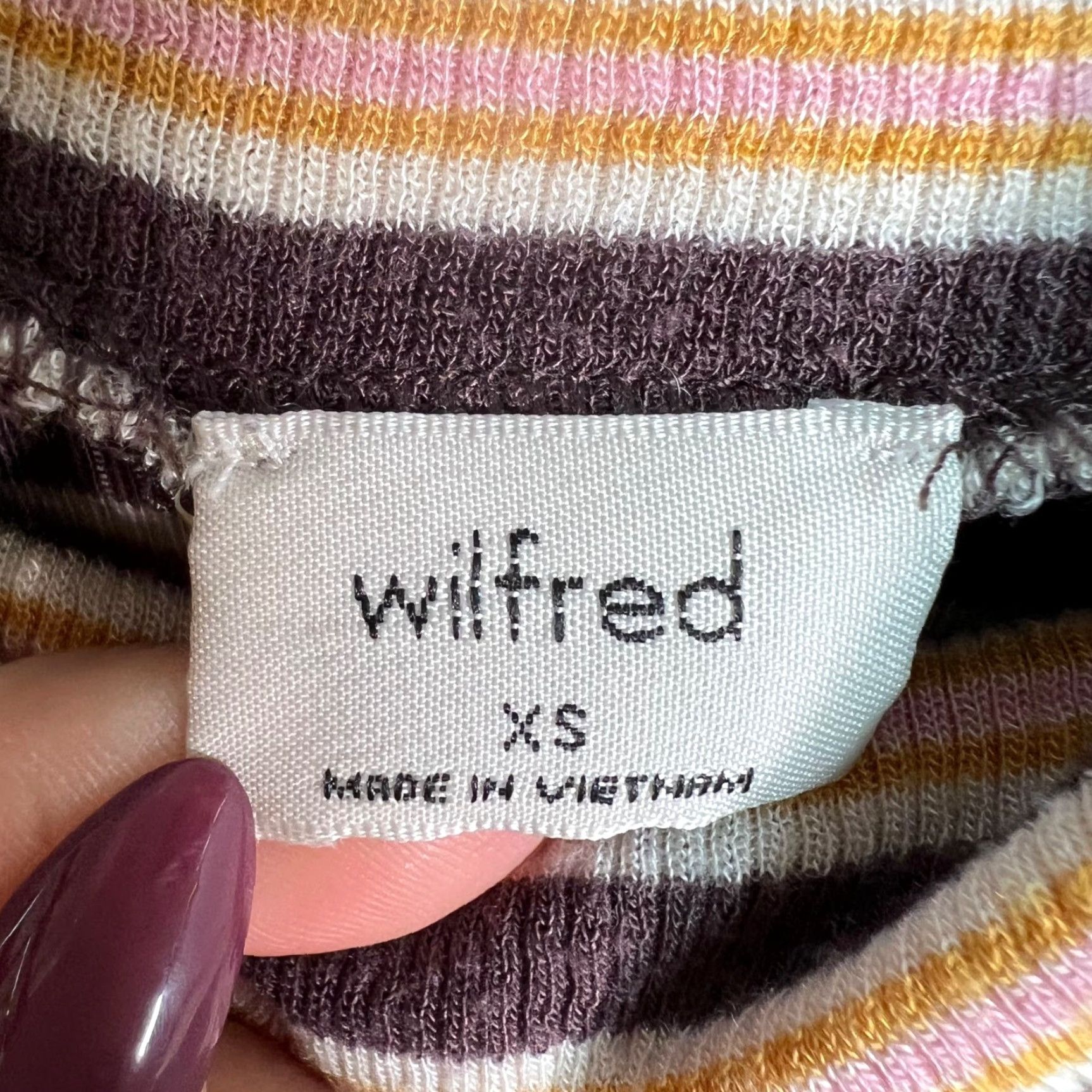 Vintage Wilfred Womens XS Striped Turtleneck Long Sleeve Top Brown Yellow Casual Knit T-Shirt Size XS / US 0-2 / IT 36-38 - 3 Thumbnail