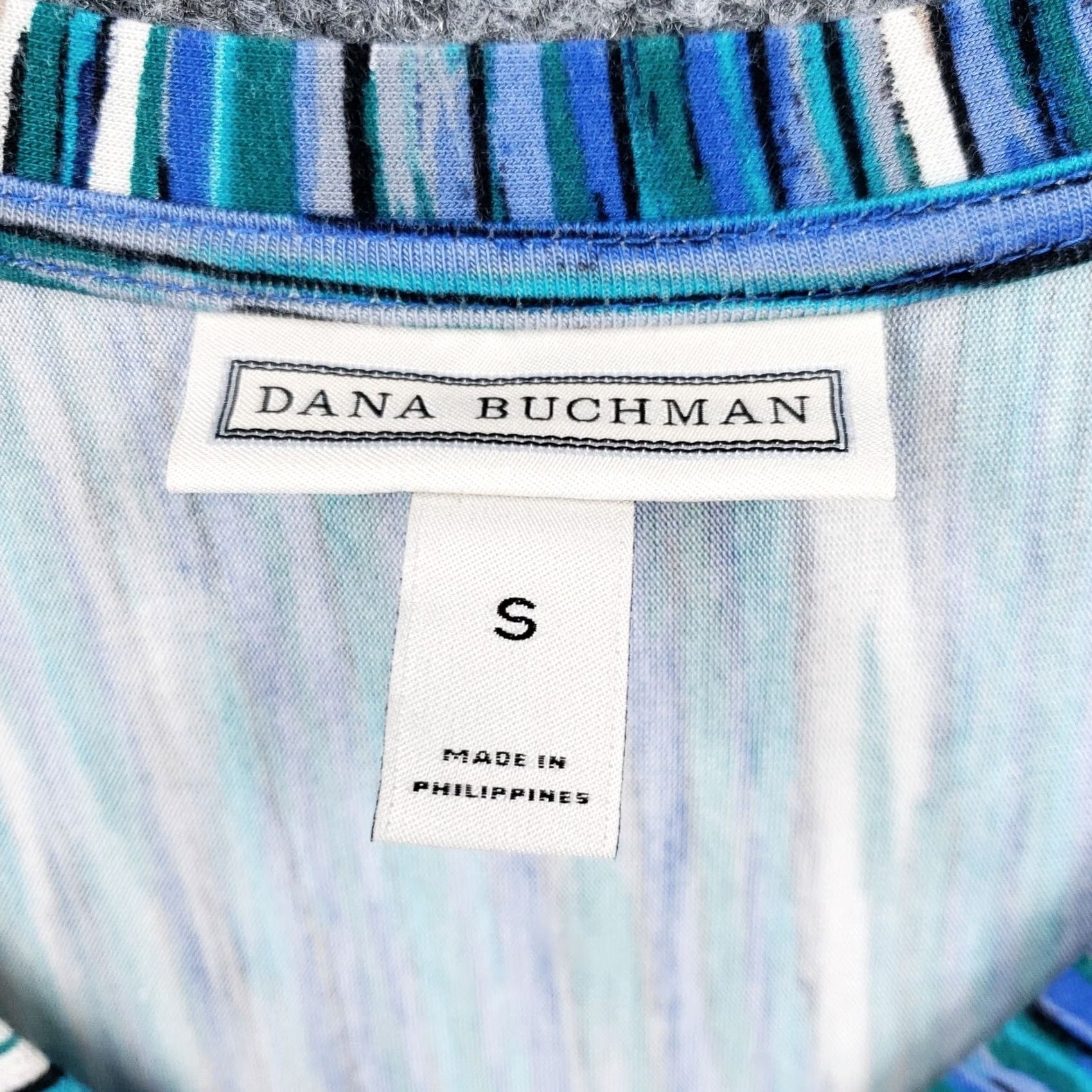 Vintage Dana Buchman Dress Womens S Small Blue Fit & Flare Short Sleeve V-Neck Striped Casual Size 28" / US 6 / IT 42 - 3 Thumbnail