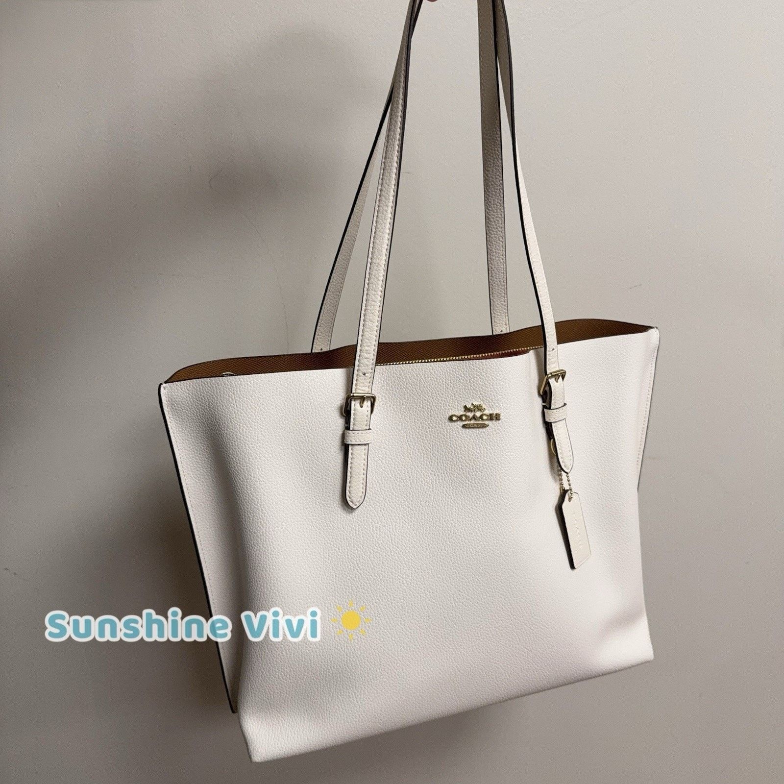 Coach NWT Coach 1671 Mollie Leather Chalk/Light Saddle Large Tote Size ONE SIZE - 7 Thumbnail