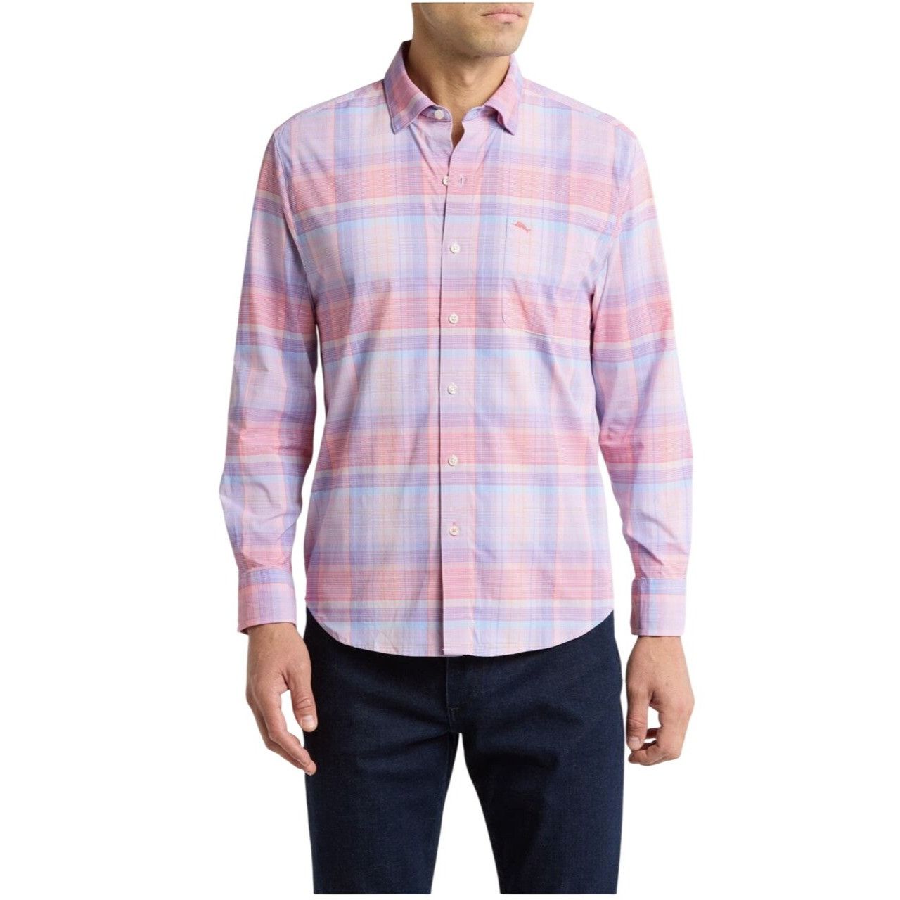Tommy Bahama Tommy Bahama Mens Orange Blue Siesta Key Charmed Check Butto Size US XL / EU 56 / 4 - 1 Thumbnail
