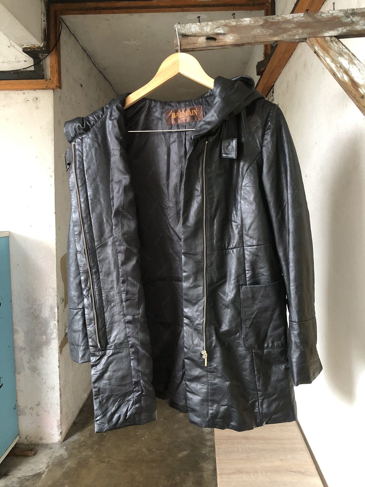 Balmain 🏴 Vintage Balmain Paris Soft Leather Long Jacket Wt Hoodie Size S / US 4 / IT 40 - 3 Thumbnail