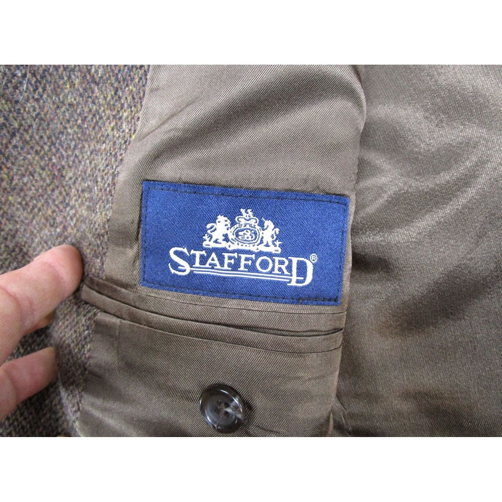 Stafford Stafford Blazer Mens 46L Brown Tweed Wool Sport Coat Elbow Patch Jacket Career Vintage Size 46R - 2 Thumbnail