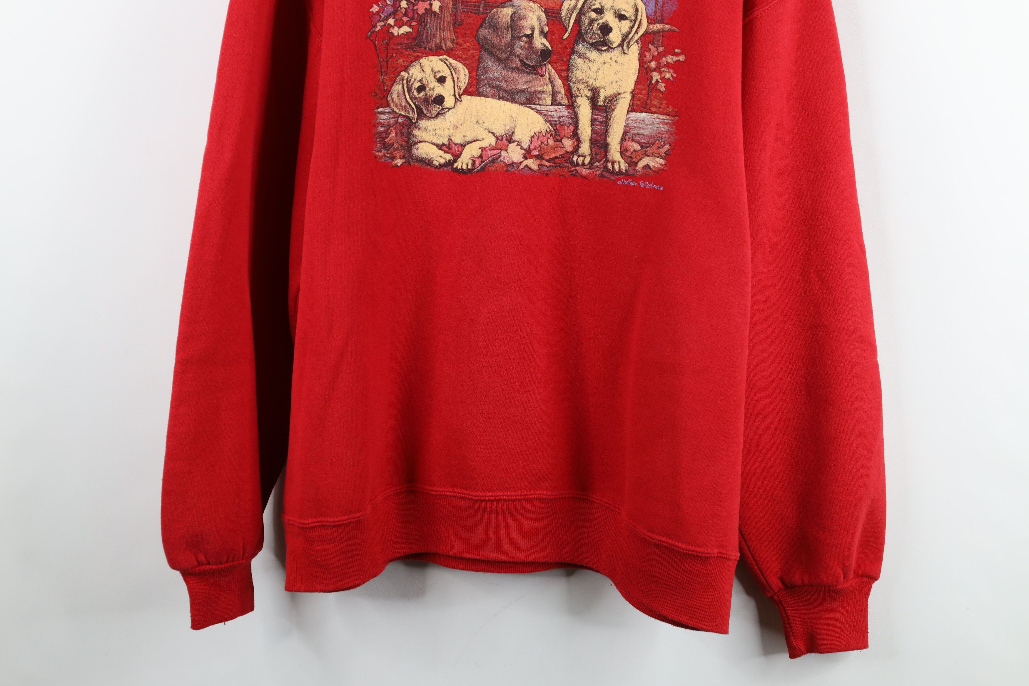 Vintage Vintage 90s Streetwear Puppy Dog Nature Sweatshirt Red USA Size L / US 10 / IT 46 - 3 Thumbnail