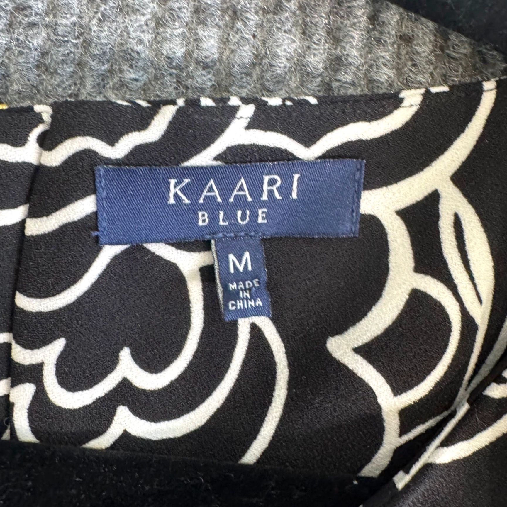 KAARI BLUE Boho Floral Print Shift Dress Womens M Black Pink Lace Sleeve  Midi 3/4