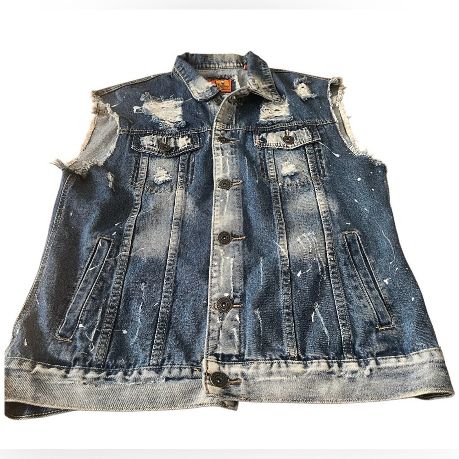 Rolling Paper Blue Denim Destroyed Vest size Large