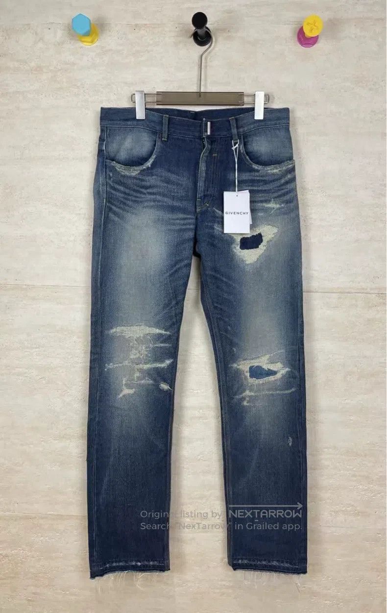 Givenchy Givenchy Blue Destroyed Washed Denim Jeans Size US 31 - 1 Thumbnail