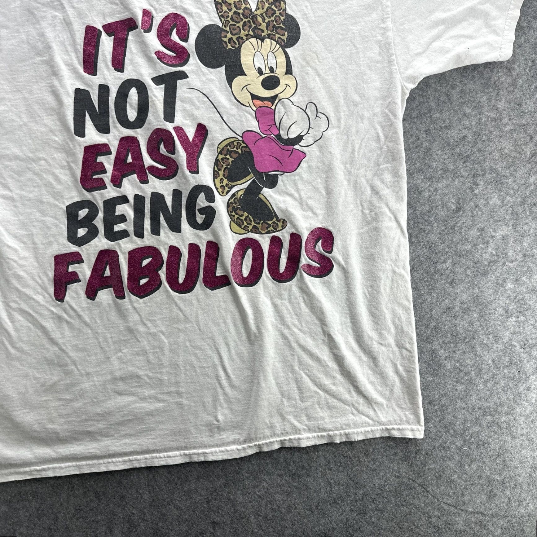 Disney VINTAGE Disney Minnie Mouse Shirt Womens Plus 1X White Graphic Tee Short Sleeve Leopard Bow Glitter Size XL / US 12-14 / IT 48-50 - 5 Thumbnail
