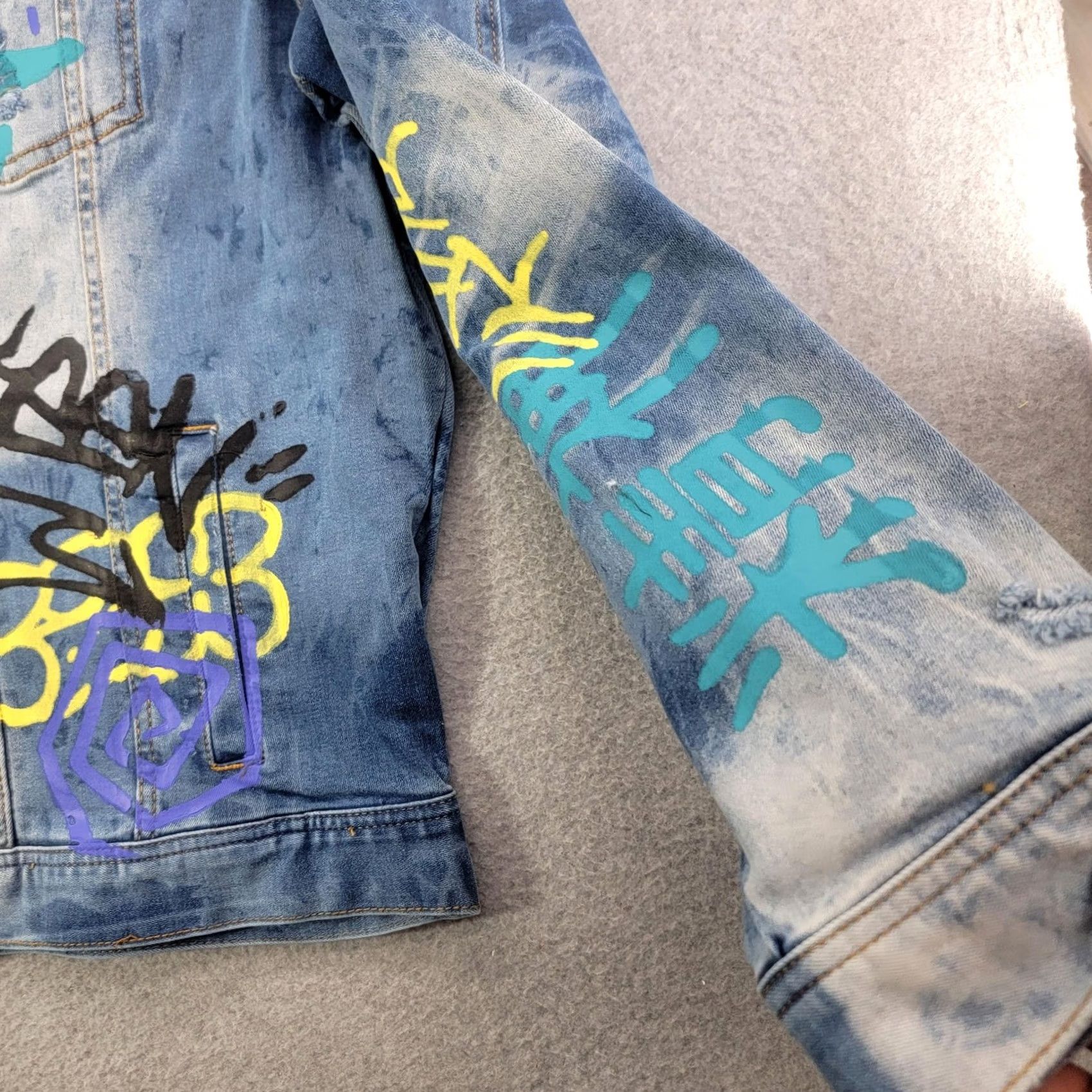 Denime MacKeen Jacket Mens 3XL Blue Denim Bomber Graffiti Hip Hop MK300 Kenny Size US XXL / EU 58 / 5 - 6 Thumbnail