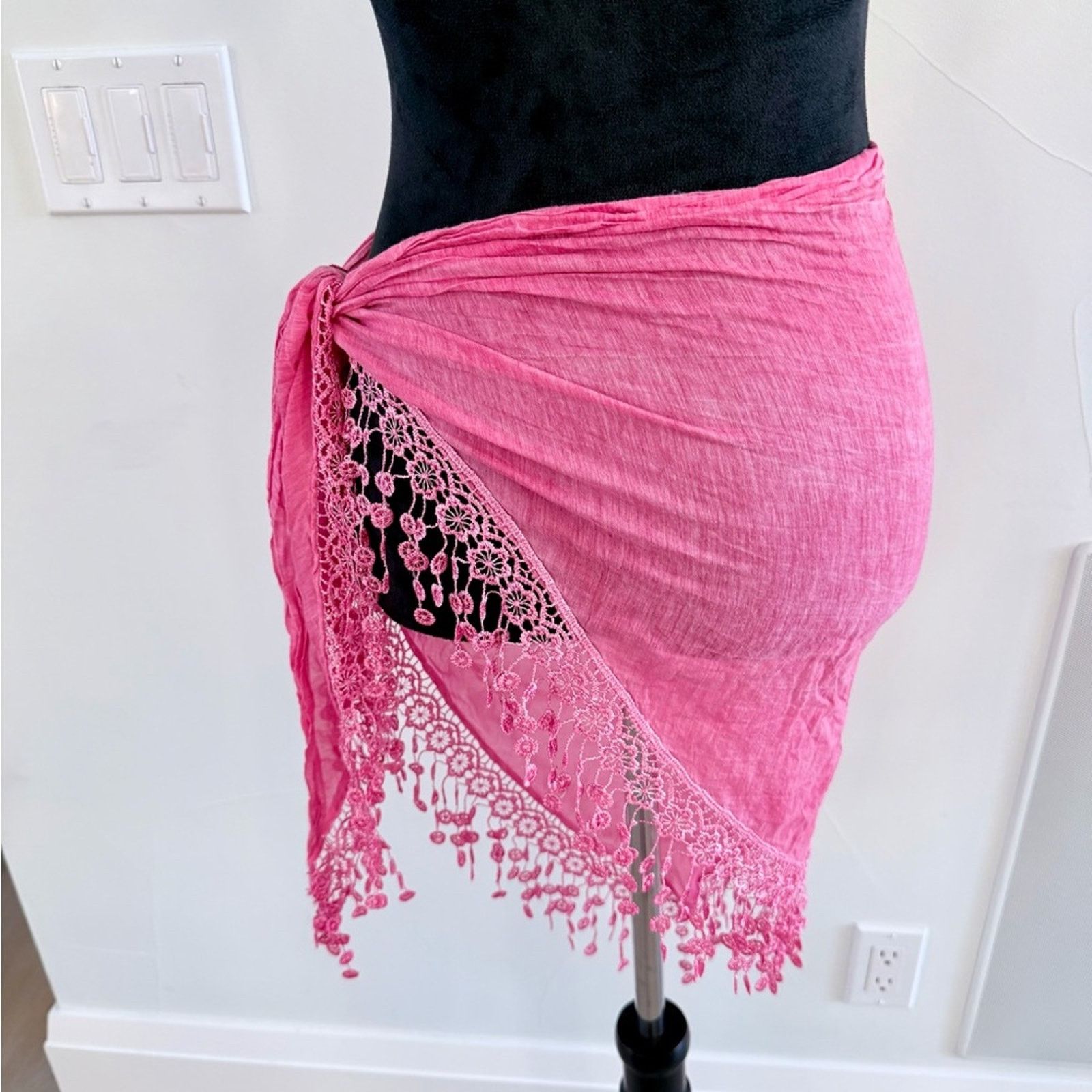 Other Pink Y2K Scarf Wrap with Beaded Fringe Beach Vacation Size ONE SIZE - 2 Thumbnail