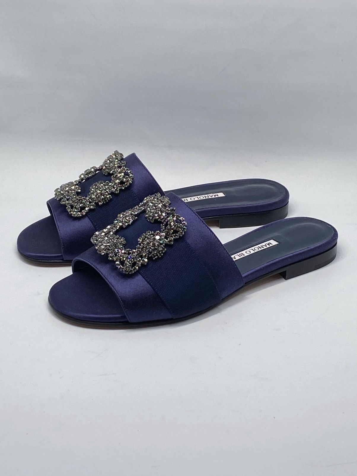 Manolo Blahnik Manolo Blahnik Navy Satin Jewel Buckled Flat Sandals size 37 Size US 7 / IT 37 - 2 Thumbnail