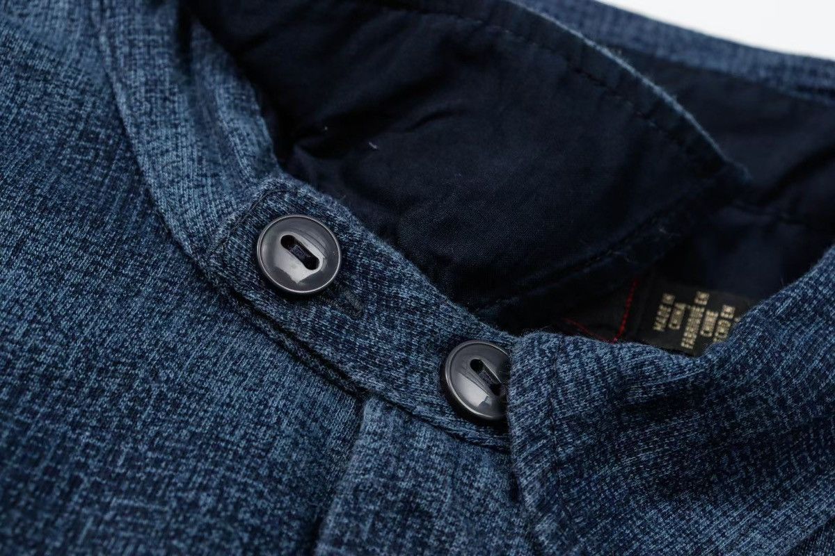 RRL PLAID-PRINT JERSEY POPOVER WORKSHIRT NAVY/BLUE