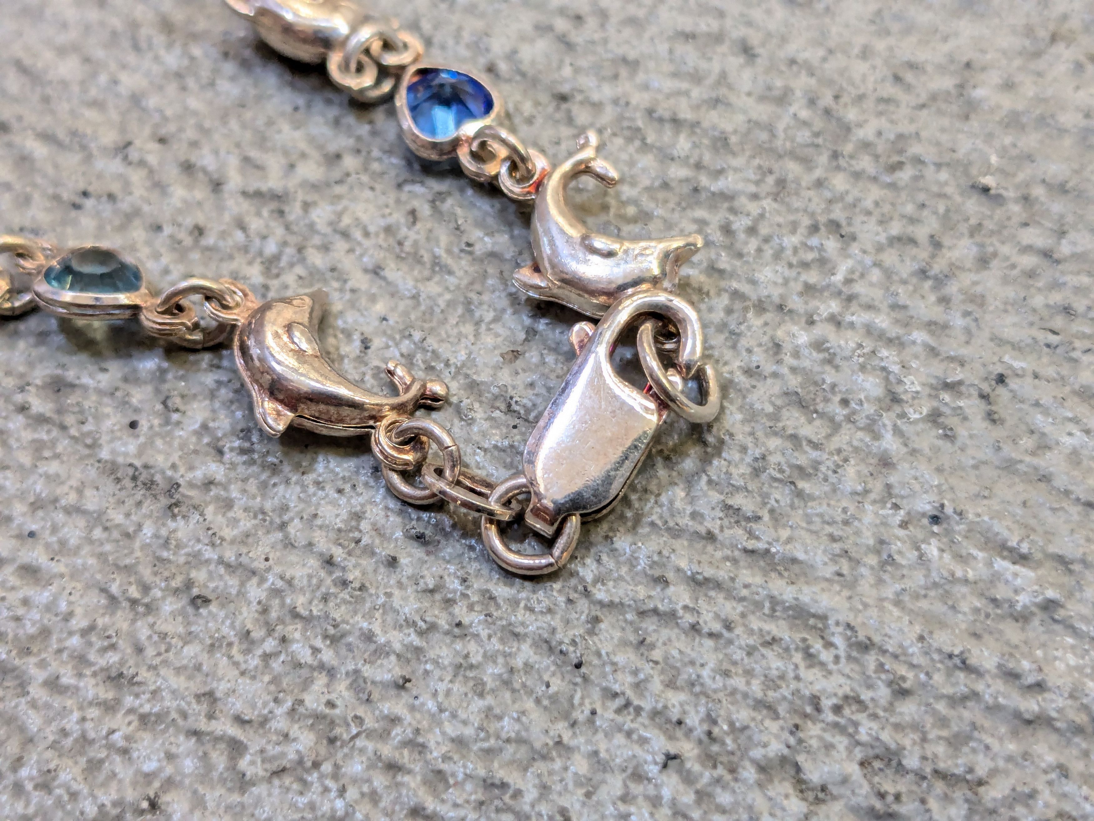 Jewelry Vintage Sterling Silver Bracelet 7.25" Heart Dolphin Rainbow Size ONE SIZE - 8 Thumbnail