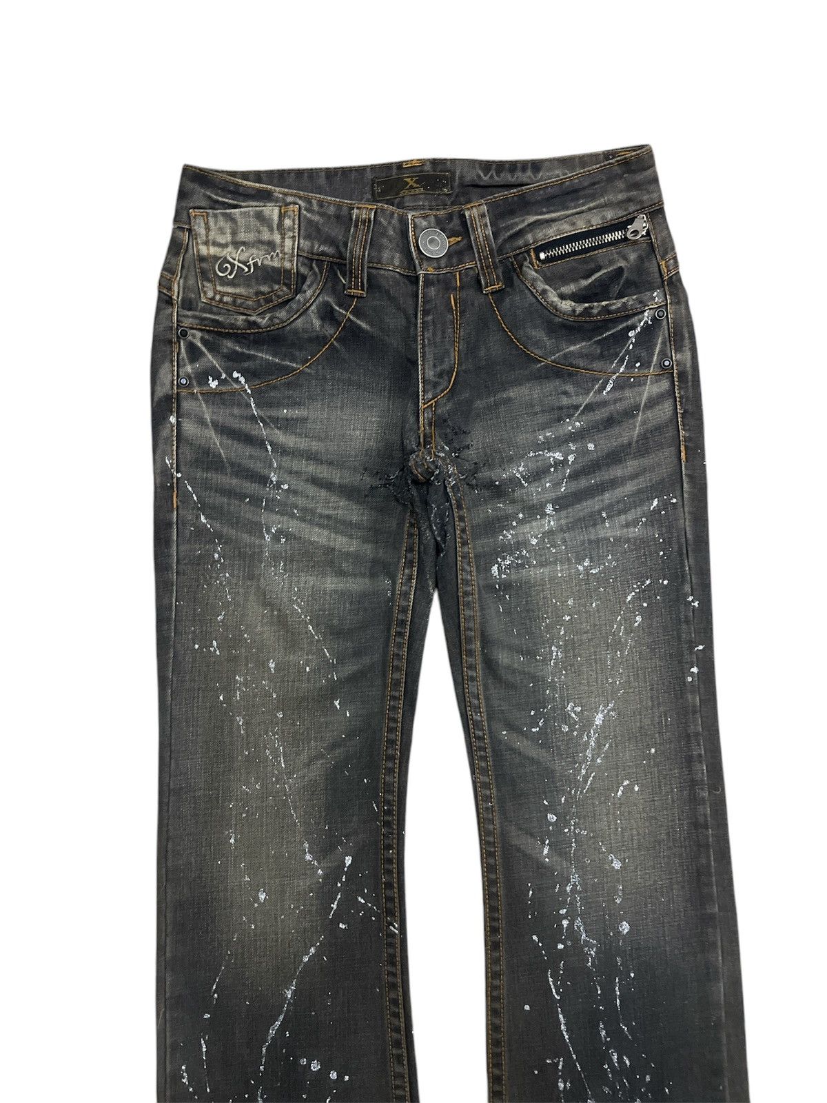 Japanese Brand THRASHED🔥FLARED XFRM FLUTTER DISTRESSED DENIM PANT Size US 29 - 2 Thumbnail