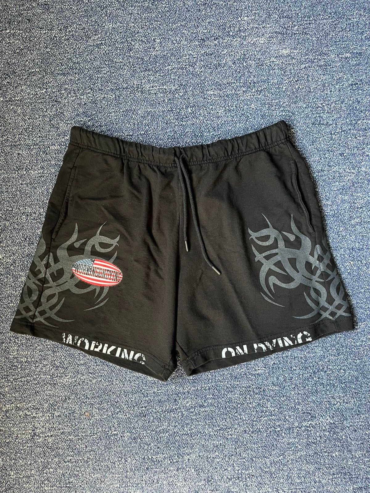 Pre-owned Drain Gang X Goth&money Working On Dying Flag Shorts Black / White | M