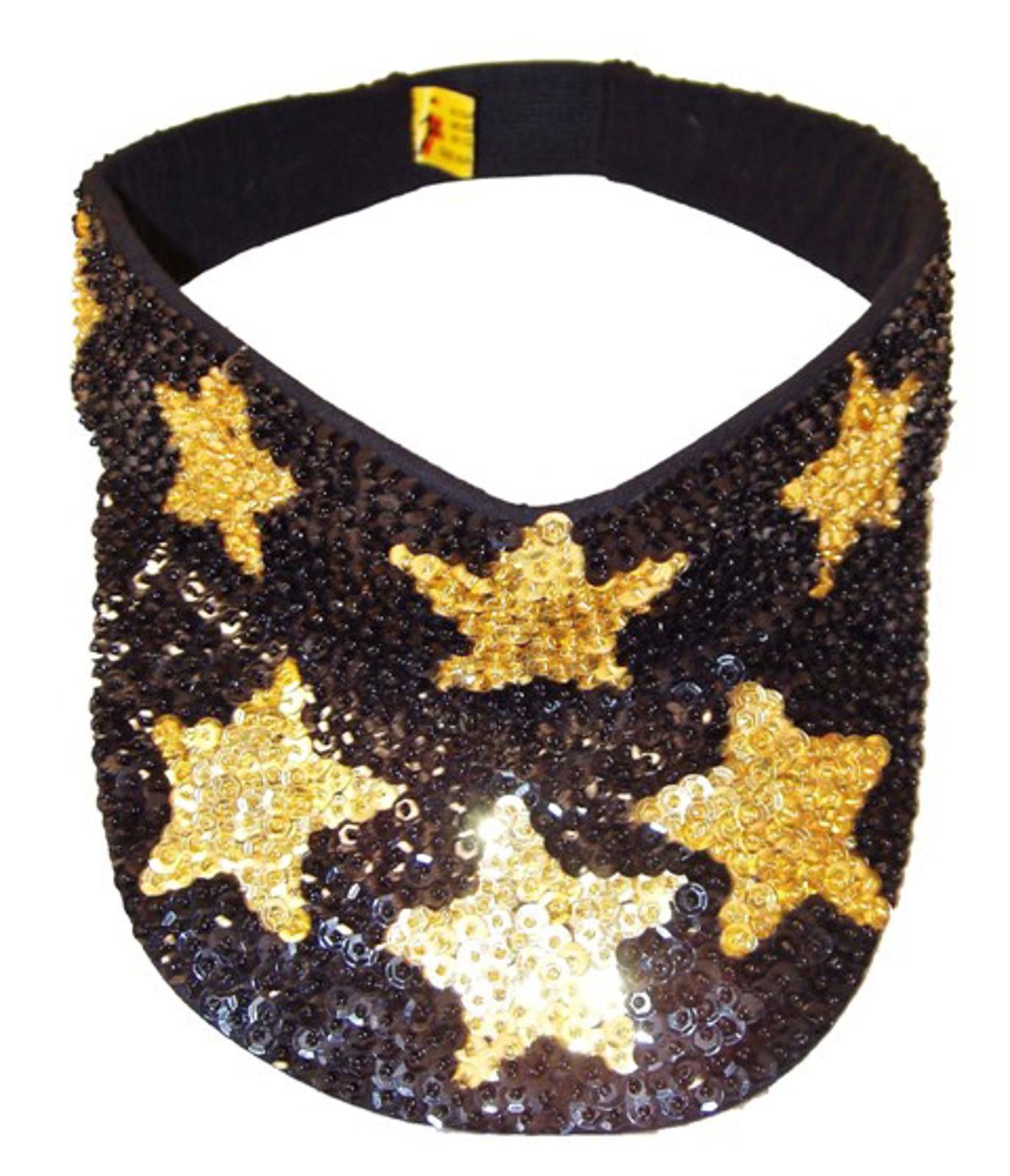 Designer Sequin Sun Visor Black with Gold Stars Size ONE SIZE - 1 Preview
